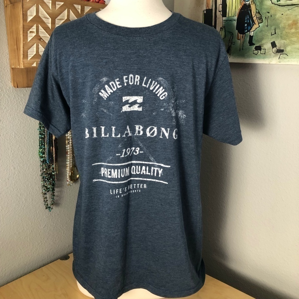 BILLABONG Graphic T Shirt Men's size M Blue & White Comfort Short Sleeve